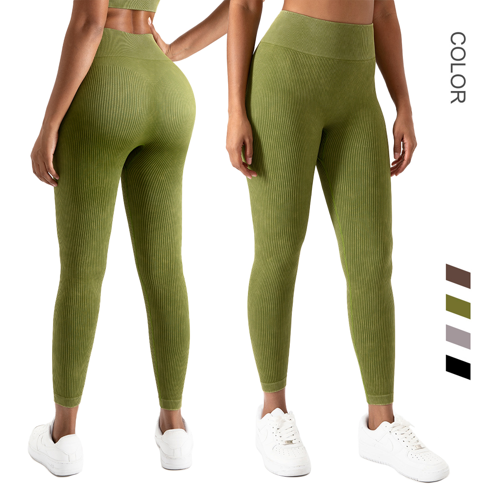High Quality Women Washed Stretchy Sports Pants High Waist Yoga Leggings Featured Image