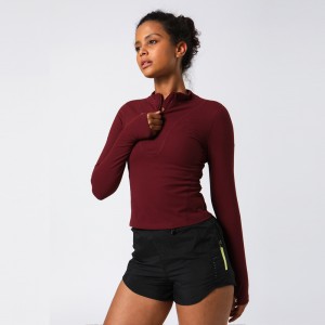 Women Long Sleeve 1/4 Zipper Compression Slim Fit Soft Fitness Exercise T Shirt