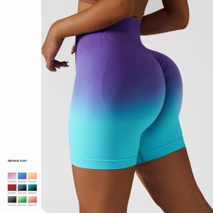 Factory source Yoga Pants With Pockets - 2022 Custom Logo Women Gym Yoga Booty Running Workout Fitness Nylon High Waist Gradient Sport Shorts – Yoke