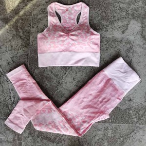 Custom Logo Leopard Print Workout Clothes Yoga Set Sport Gym Wear For Women