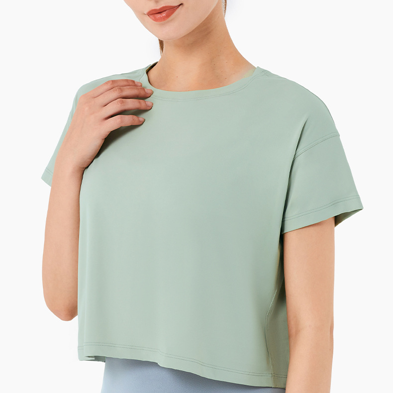 Custom women’s short sleeve yogs tops leisure soft black t shirts with nylon fabric Featured Image