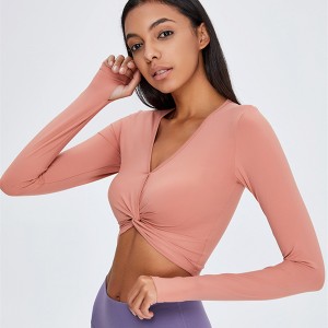 Long Sleeve Sexy V-neck Crop Top With Thumb Hole For Fitness
