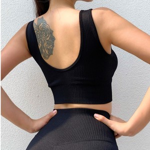 Solid Color Shockproof Sport Bra Hip Tights Ribbed Yoga 2 Pcs Set For Women