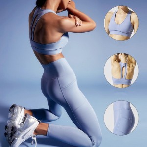 New Fashion Design for Beyond Yoga Leggings - Women Nude Chest Pad Bra High Waist Sports Wear Printing Custom Leggings Yoga Pants Yoga Set With Pocket – Yoke