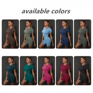 Crew Neck Short Sleeves Push Up Yoga Shorts Women 2 Pieces Gym Fitness Sets For Running Sports