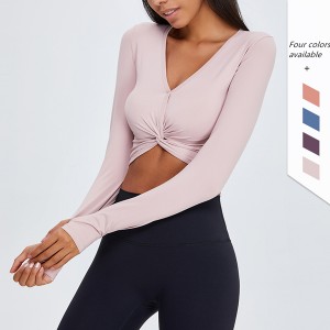Factory best selling Women\\\’s Vests - Long Sleeve Sexy V-neck Crop Top With Thumb Hole For Fitness – Yoke