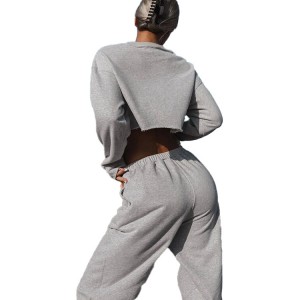 Wholesale casual sports sweatshirt women jogger pants two piece gym set