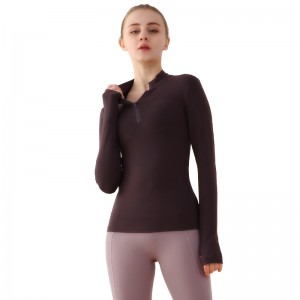 Half Zipper Long Sleeve Yoga Top Shirt Quick Drying Sports Workout Yoga Tight Slim Sports T-Shirt for Fitness