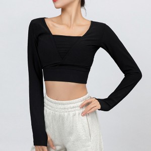 New Design Long Sleeve Crop Top With Thumb Hole For Women Fitness