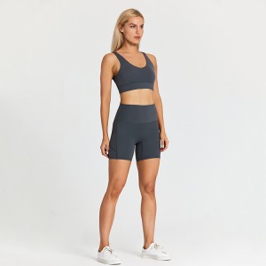 Factory direct women sexy open back sports bra and shorts set