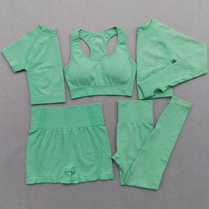 5pcs seamless women set full colors shortlong sleeve crop top high waist shortleggings yoga sports bra suits