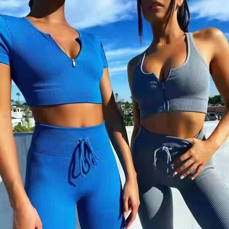 Discount Price Men\\\’s Hoodies & Sweatshirts - New Seamless Yoga Set Women Zipper Crop Top Bra workout leggings ribbed U neck yoga set – Yoke