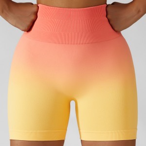 2022 Custom Logo Women Gym Yoga Booty Running Workout Fitness Nylon High Waist Gradient Sport Shorts