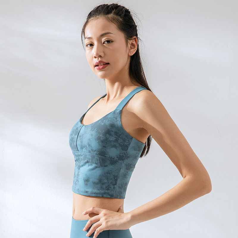 Women's Tie Dye Sports Bra V-neck T-back Yoga Workout Fitness