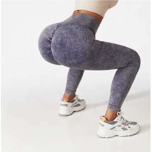 New Women High Waist Elastic Scrunch Bum Back Fitness Washed Seamless Yoga Leggings