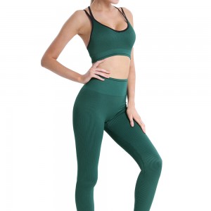 High Quality Solid Color Seamless Knitting Gym Outfits Ribbed Yoga Set