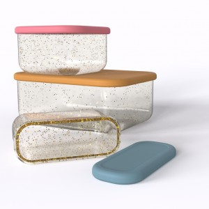 3 Packs Glitter Plastic Storage Container Silicone Lid Bento Boxes
