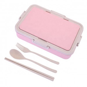 Wheat Straw Plastic Food Container Lunch Box With Utensil