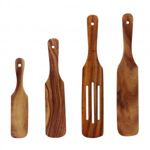 Set of 4 Wood Kitchen Tools Cooking Teak Wooden Spurtle Set
