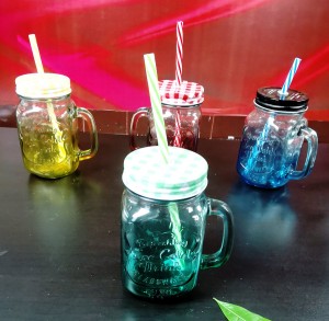Glass Mugs Glass Bottles with handle and PP Straw 500ml Spraying Color