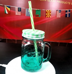 500ml (17oz) Spraying color Glass Mug with handle and PP Straw