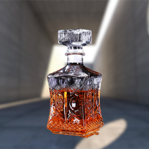 Embossed Whisky Glass Decanter Bottle, Square Shaped Wine Bottle