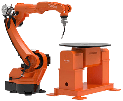 How to increase efficiency of robot working? Add one more work table will be an effective method. The worker will pick the work piece on one working table while robot will weld on the other working table so that robot can weld work piece continuously.