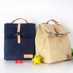 Custom logo Fashion waterproof waxed canvas cooler lunch tote bag food bag