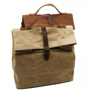 Leak proof roll-top waxed canvas insulated cooler lunch bag