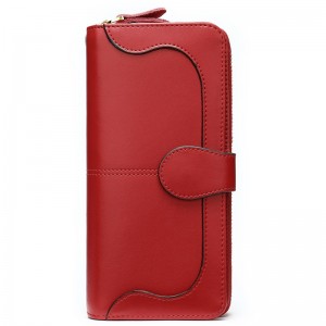 Popular red Genuine leather long clutch zipper wallet women