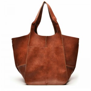 Retro washed women soft leather tote bag with large capacity