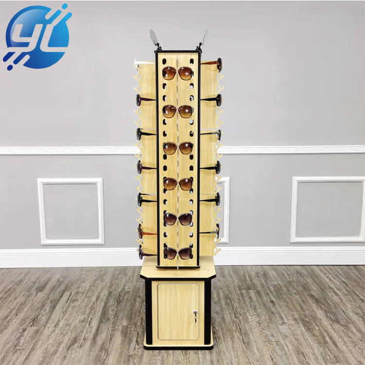 Wooden floor type 4-face glasses display frame with storage space