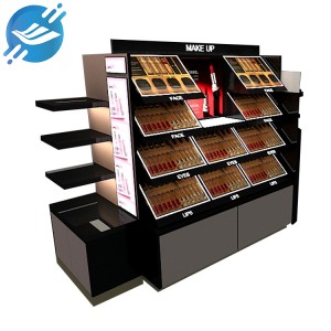 Nahiangay nga Wooden double-sided floor standing cosmetic display cabinet