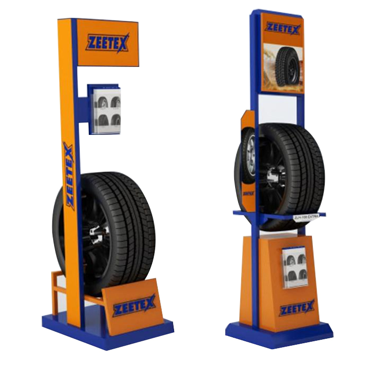 Espositore per pneumatici per auto da pavimento con ruota in acciaio e metallo personalizzato per negozio al dettaglio