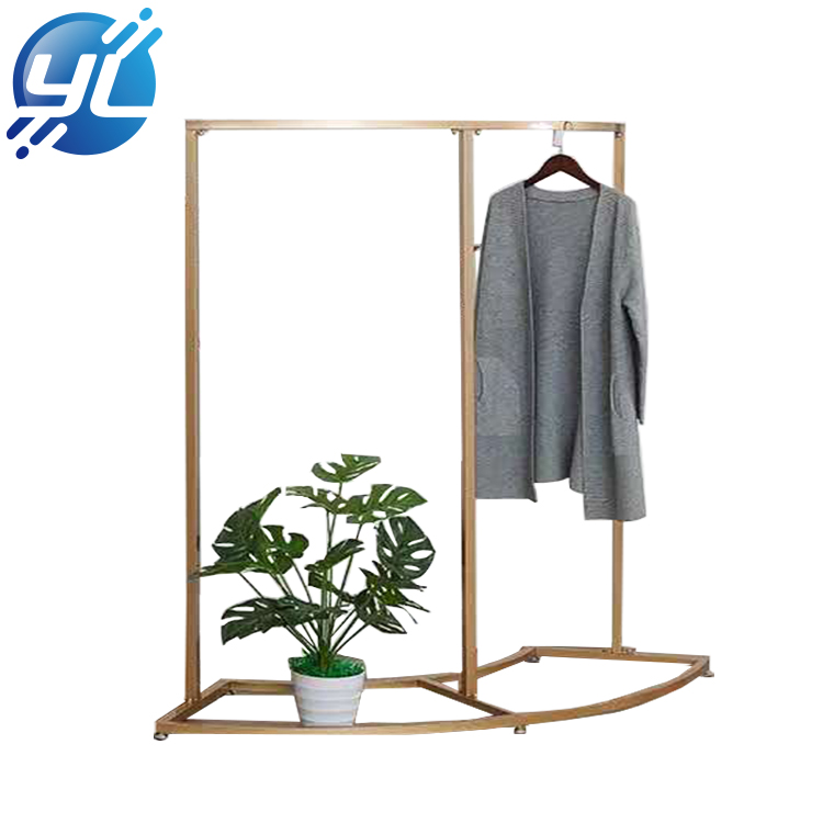 Boutique Display Rack Shiny Gold Garment Shelf Women Clothing Store Clothes Display Stand