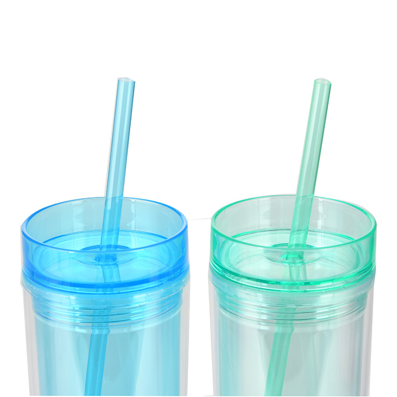 Wholesale 16 oz. Double Wall Clear Acrylic Tumbler with Colored Straw | Plastic Tumblers | Order Blank - Qty: 12