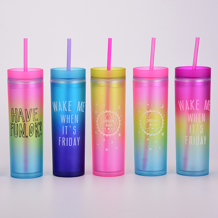 Best quality 1.5 Liter Plastic Bottle - Custom Cup 16oz double walled drinking Cup Reusable BPA Free Colored Acrylic Tumblers with Lids and Straws – Uplus