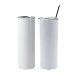 DIY Straight White Blank Sublimation Mug 20 oz Stainless Steel Tumbler with Straw And Lid For Sublimation