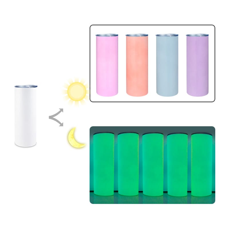 Hot New Products Sublimation Speaker Tumbler - 20 oz Skinny Sublimation Tumbler Blank 2 Pack Glow in The Dark Sublimation Tumblers with Sublimation Shrink Wrap Film, UV Color Change Stainless Stee...