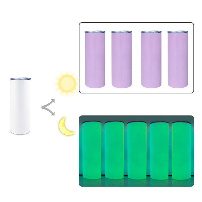 Good quality Sublimation Kids Tumbler - 20 oz Skinny Sublimation Tumbler Blank 2 Pack Glow in The Dark Sublimation Tumblers with Sublimation Shrink Wrap Film, UV Color Change Stainless Steel Tumbler Including Accessories – Uplus detail pictures
