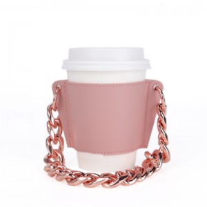 milk tea cup set using acrylic material chain and leather cup holder