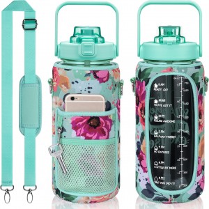 Water Bottle Carrier Bag, Bottle Pouch Holder, Adjustable Shoulder Hand Strap 2 Pocket Sling Neoprene Sleeve Sports Water Bottle Accessories for Hiking Travelling Camping