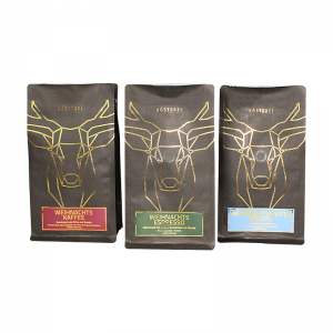 Custom Hot Stamping Kraft Paper Flat Bottom Coffee Bags With WIPF Valve