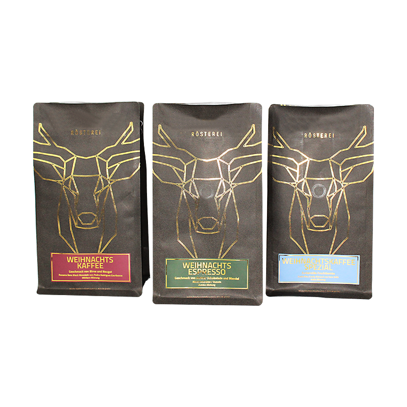 Custom Hot Stamping Kraft Paper Flat Bottom Coffee Bags With WIPF Valve