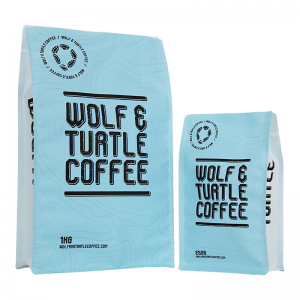 Printed Recyclable/compostable flat bottom coffee bags with valve and zipper for coffee bean/tea/food.