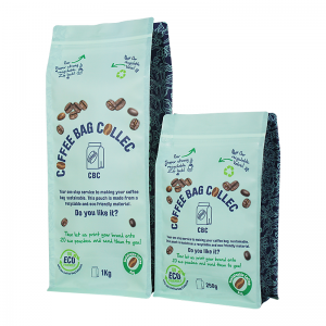 Custom Recycleable Rough Matte Finish Flat Bottom Coffee Pouch Bags with Zipper for Coffee Packaging