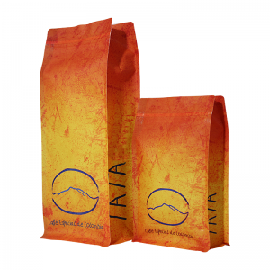 कॉफी पैकेजिंग के लिए जिपर के साथ कस्टम रिसाइक्लेबल रफ मैट फिनिश फ्लैट बॉटम कॉफी पाउच बैग