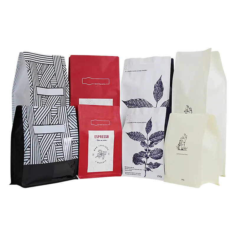Kraft Paper Compostable Packaging Flat Bottom Coffee Bag na May Valve
