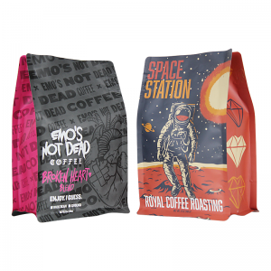 UV Kraft Paper Flat Bottom Coffee Bag With Valve For Coffee/Tea Packaging