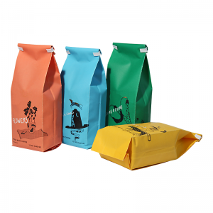 Пластмасова крафт хартиена странична торбичка с ламаринена връзка за кафе на зърна